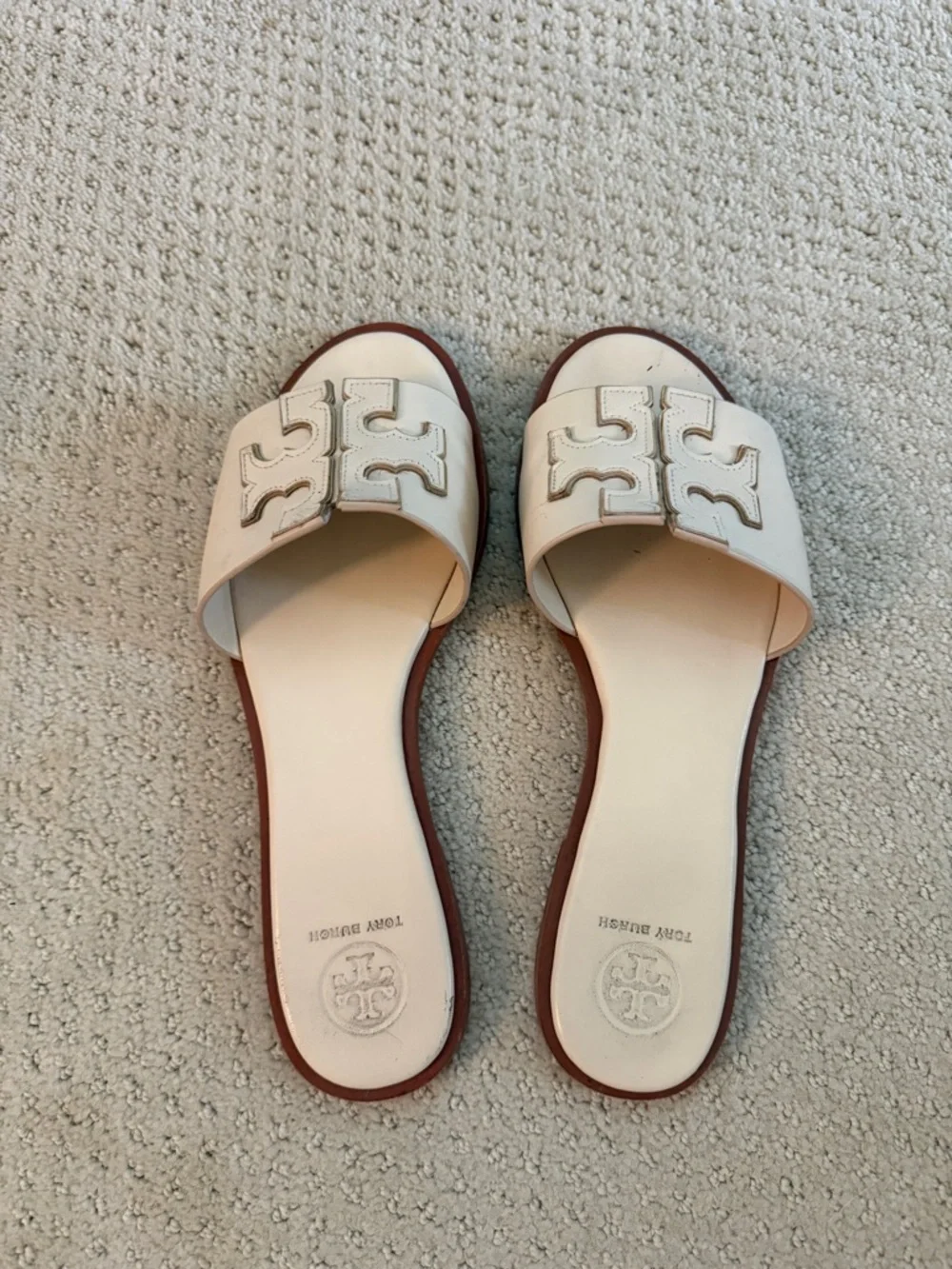 Tory Burch Beige Logo Slide Sandals 9